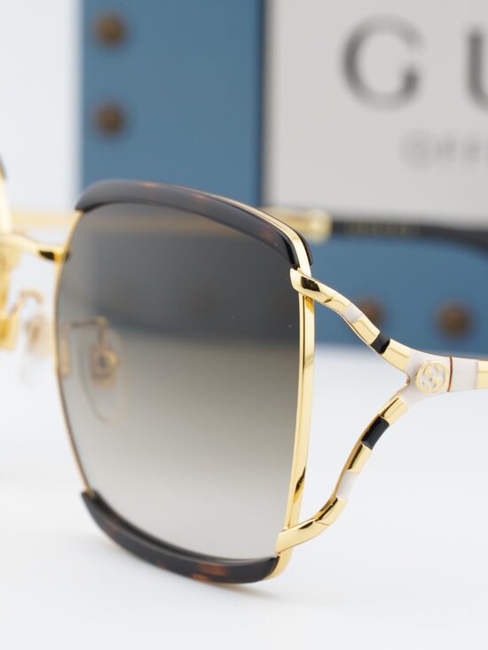 Gucci GG0593SK 002 Square Sunglasses - Havana & Gold / Brown main image 11